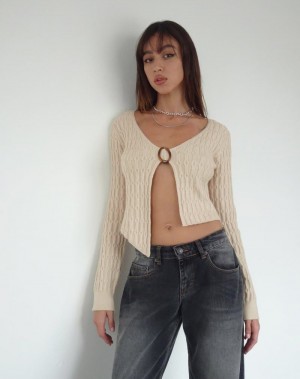 Beige Motel Rocks Mohara Long Sleeve Butterfly Women's Jumpers | BJA8193EN