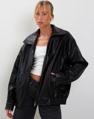 Black Grey Motel Rocks Cavita Women's Leather Jackets | MVY6281FR