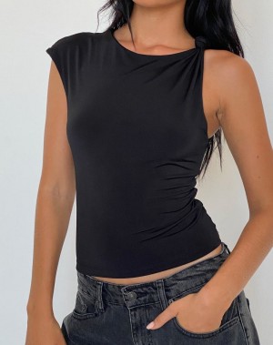 Black Motel Rocks Cambrie Asymmetrical Sleeveless Top Women's Vest | TQZ3984BZ