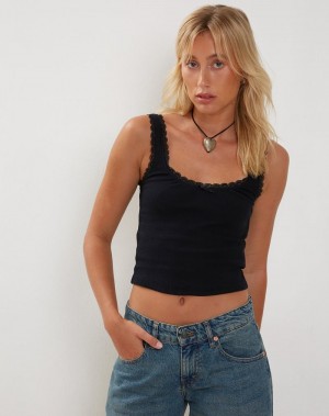 Black Motel Rocks Carillo Lace Trim Top Women's Vest | BTN6441NW