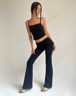 Black Motel Rocks Jacie Jersey Flare Women's Trousers | IPY2637EK