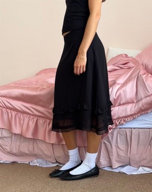 Black Motel Rocks Lenuta Chiffon Midi Women's Skirts | GYE873ZN