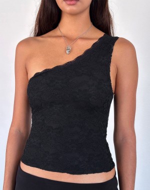 Black Motel Rocks Moira One Shoulder Lace Women's Vest | NGP3773JU