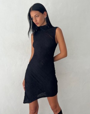 Black Motel Rocks Ottilie Textured Asymmetric Women's Mini Dress | LES3471OP