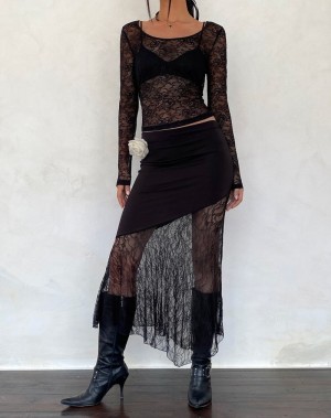 Black Motel Rocks Seraphina Asymmetric Lace Hem Maxi Women's Skirts | WYK8898IP