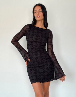 Black Motel Rocks Sevila Long Sleeve Women's Mini Dress | QNV2967RJ