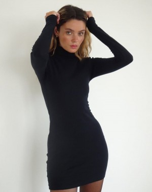 Black Motel Rocks Yrion Turtle Neck Bodycon Women's Mini Dress | OWW8543DH