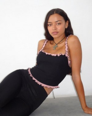 Black Pink Motel Rocks Idalia Corset Women's Vest | FQM4667IG