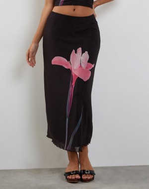 Black Pink Motel Rocks Lassie Midi Women's Skirts | WKY4865BN