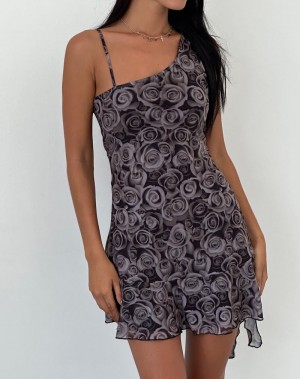 Black Rose Motel Rocks Joanna Asymmetric Women's Mini Dress | HFO483EW