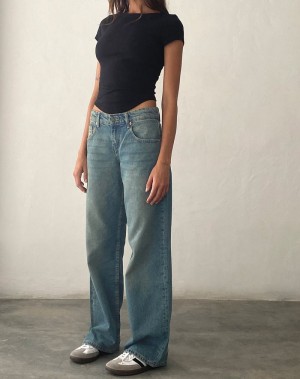 Blue Green Motel Rocks Low Rise Parallel Women's Jeans | OTL5843JI