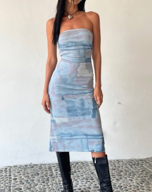 Blue Motel Rocks Motel X Jacquie Suki Bandeau Women's Midi Dress | XHL7724ON