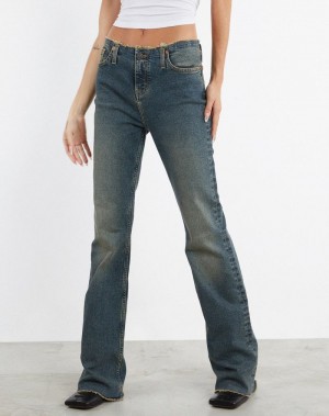 Brown Blue Motel Rocks Frayed Low Rise Women's Jeans | ABQ4983MY