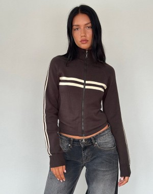 Brown Motel Rocks Talisa Sporty Zip Through Women's Jackets | MQT9613GJ