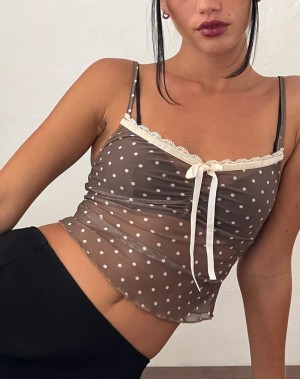 Brown White Motel Rocks Norde Cami Women's Cropped Tops | JXZ3052ZC