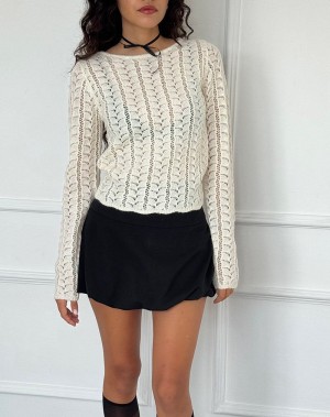 Cream White Motel Rocks Venia Knitted Long Sleeve Women's Blouse | SCD5988XC