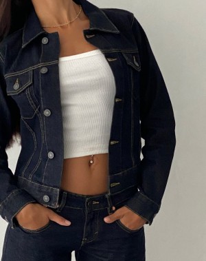 Dark Blue Motel Rocks Fitted Women's Denim Jackets | CNY1626KX