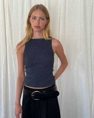 Dark Grey Motel Rocks Jiselle Knitted Women's Tank Top | NZF3675EB