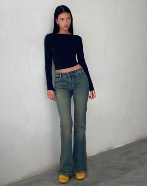 Green Blue Motel Rocks Low Rise Flared Women's Jeans | KVT1151MV