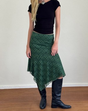 Green Motel Rocks Cinta Midi Women's Skirts | KAT5270NA