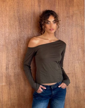 Green Motel Rocks Ledez Asymmetrical Slouchy Women's T Shirts | VRF6534AU