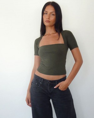 Green Motel Rocks Requa Women's Cropped Tops | OPE106VG