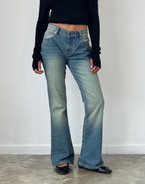 Green Motel Rocks Rigid Low Rise Flare Women's Jeans | KHG6680OB