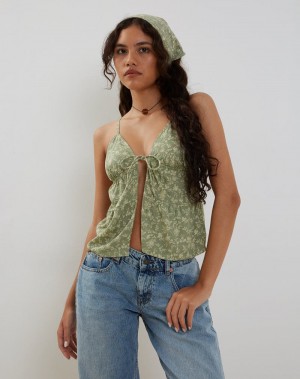 Green Motel Rocks Tezza Tie Front Cami Women's Tank Top | MZJ2611EH