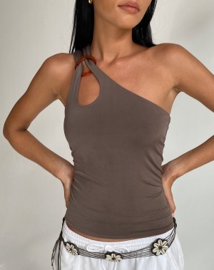 Grey Brown Motel Rocks Odette O Ring Detail Women's Vest | JZZ1630TK