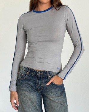 Grey Deep Blue Motel Rocks Bonija Long Sleeve Women's T Shirts | UVX288EN