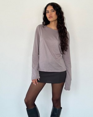 Grey Motel Rocks Damon Baggy Long Sleeve Women's T Shirts | YJT9539CG