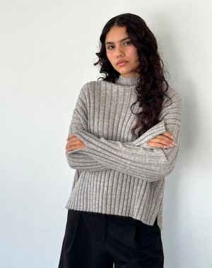 Light Grey Motel Rocks Judah Oversized Chunky Rib Knit Women's Jumpers | MTD7369VO