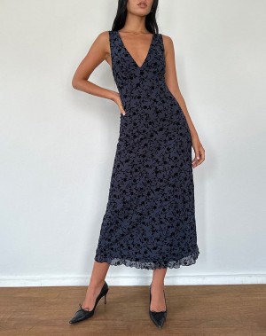 Navy Motel Rocks Gabriela Women's Midi Dress | LZP798JZ