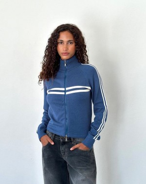 Navy White Motel Rocks Talisa Sporty Zip Through Women's Jackets | IDA3213DT