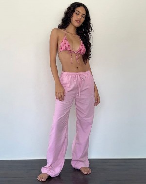 Pink Motel Rocks Wasic Wide Leg Linen Women's Trousers | WLU1788GY