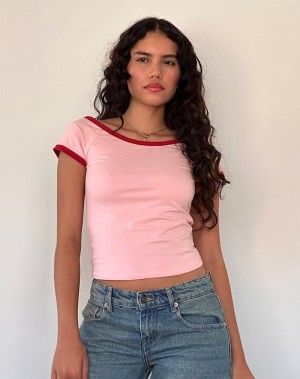 Pink Red Motel Rocks Bitha Women's Cropped Tops | LOH3472BW