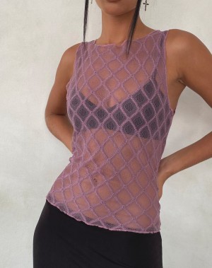 Purple Motel Rocks Maloe Lace Patterned Women's Tank Top | ILK2641LZ