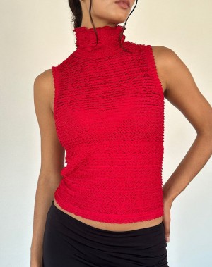 Red Motel Rocks Arien Textured Mock Neck Women's Vest | PSO5356AQ