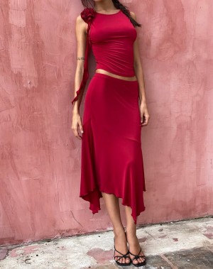 Red Motel Rocks Cinta Low Rise Midi Women's Skirts | EOT2527YK