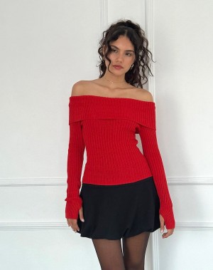 Red Motel Rocks Circe Off-shoulder Long Sleeve Knit Top Women's Jumpers | GFL6625CD