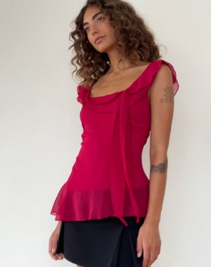 Red Motel Rocks Piro Ruffle Longline Women's Vest | CLI839DS