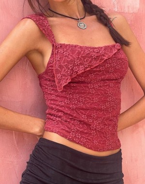 Red Motel Rocks Sambu Lace Cami Women's Tank Top | JXC34100GR