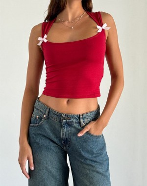 Red Pink Motel Rocks Jiniso Women's Cropped Tops | PIN1174YF