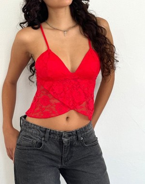 Red Rose Motel Rocks Cojira Lace Butterfly Women's Vest | ZZM3948EV