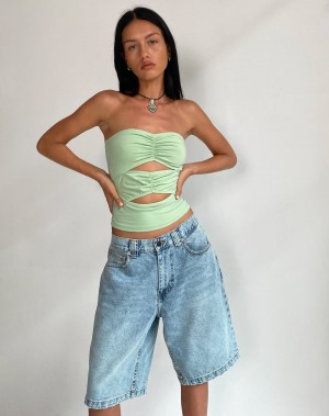 Silver Green Motel Rocks Dayu Crop Women's Bandeau | DWH6918QB