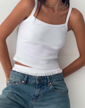 White Motel Rocks Aus Ribbed Top Women's Vest | OLU6674PJ