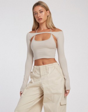 White Motel Rocks Brandy Long Sleeve Women's Cropped Tops | GAP5480TX