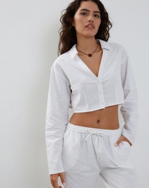 White Motel Rocks Lyse Super Cropped Shirt Women's Cropped Tops | KRU7916XS