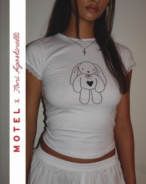 White Motel Rocks Motel X Toni Agost Tattoo Izzy Tee Women's T Shirts | NUX9582EX