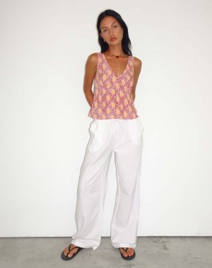 White Motel Rocks Wasic Wide Leg Linen Women's Trousers | HFE8641KN